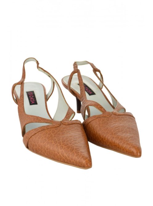 Escada sötétbarna, hegyes orrú, slingback női cipő – 40